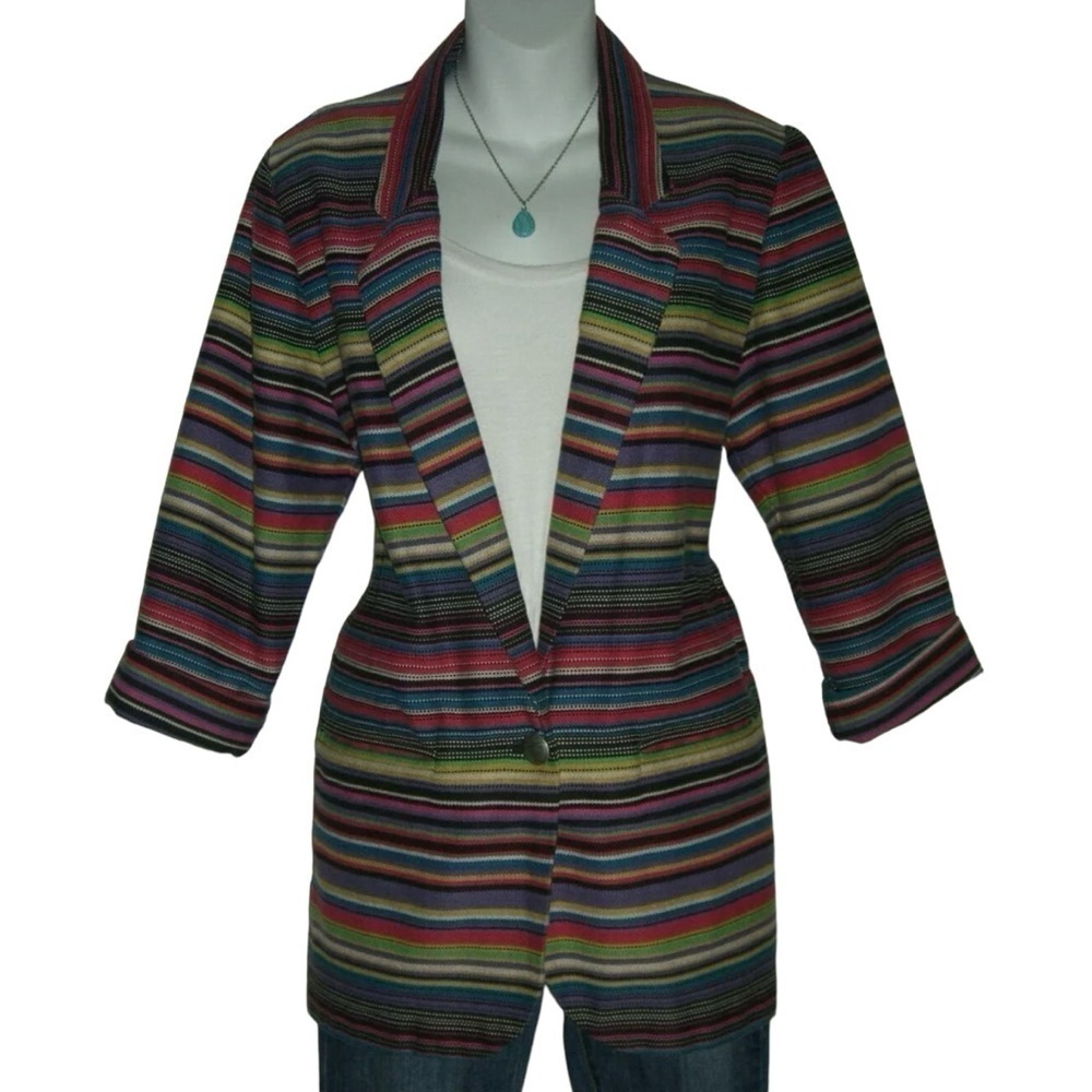 Vintage 80s Rainbow Striped Oversized Blazer Bohemian Southwestern Boho Festival